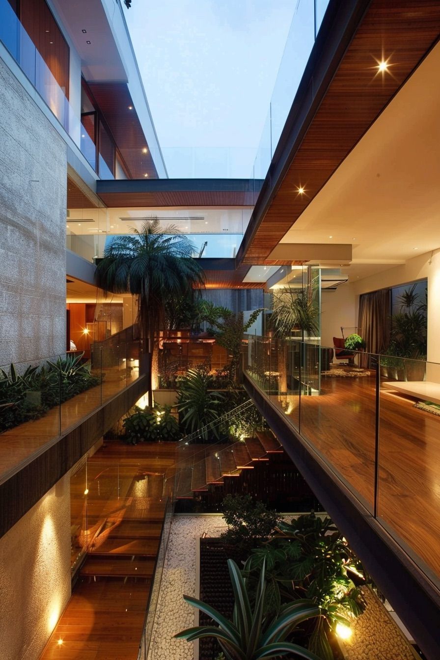 multi story courtyard house with stairs
