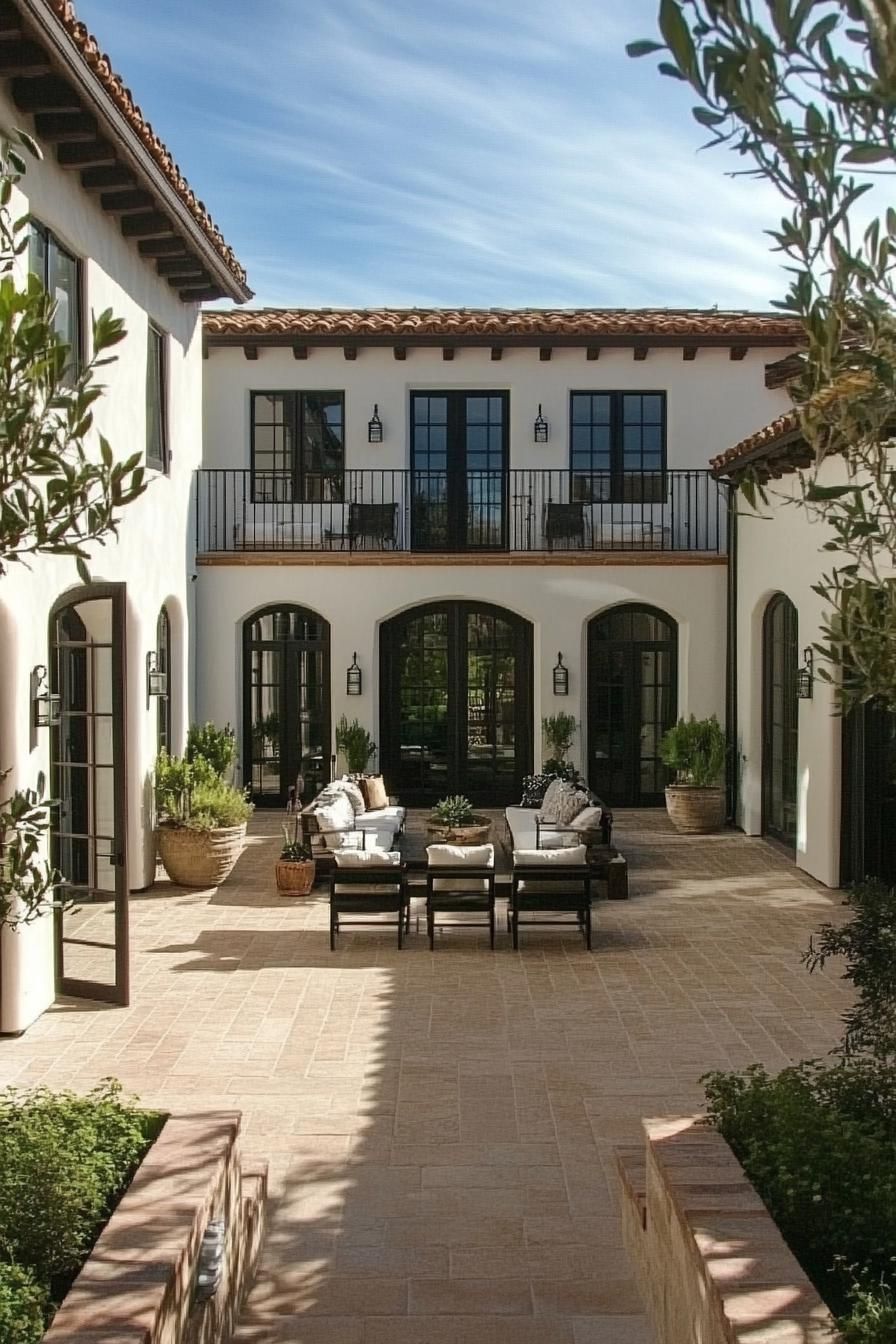 modern spanish villa courtyard French doors 2