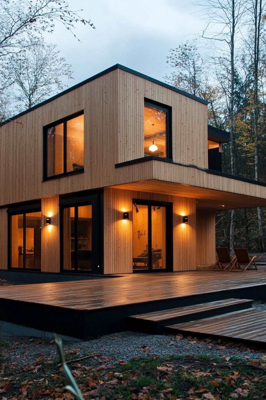 modern wood house light wood bold geometric facade