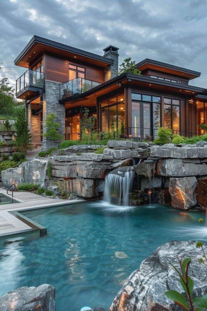 pool with rocks and waterfall