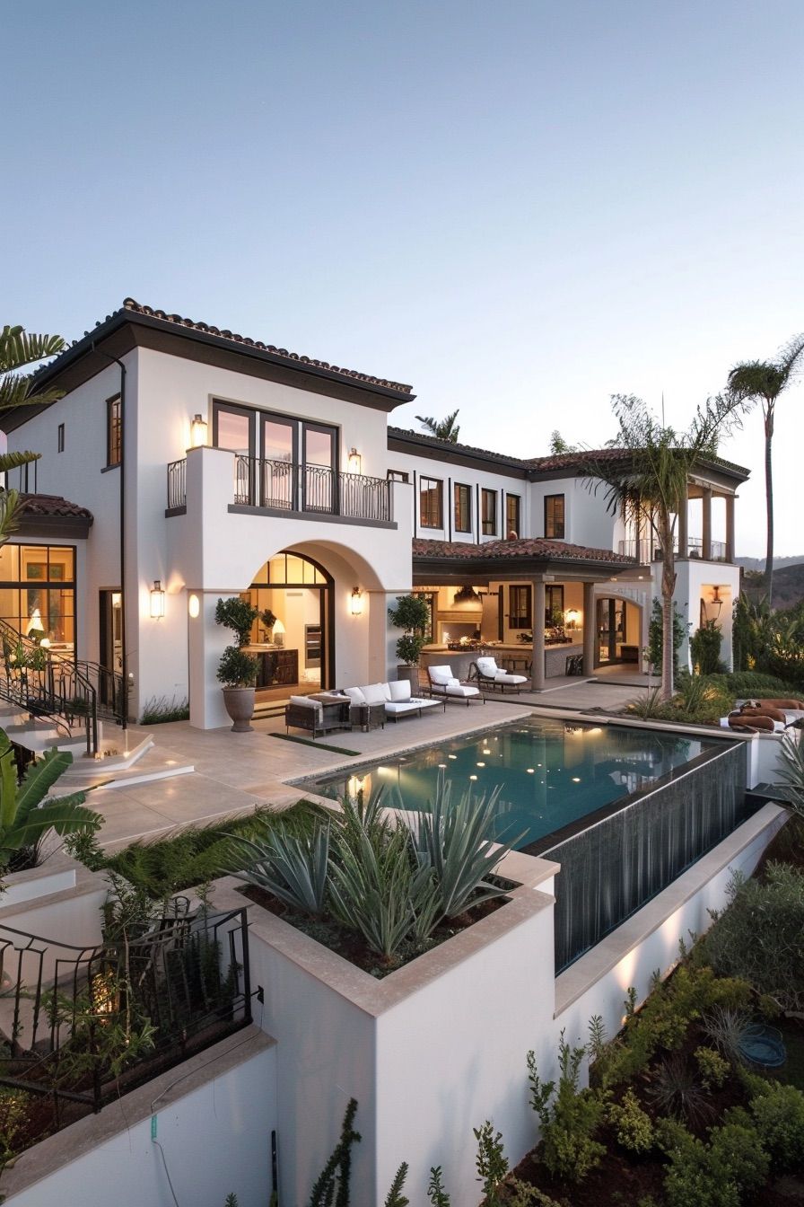 mediterranean house terrace with infinity pool