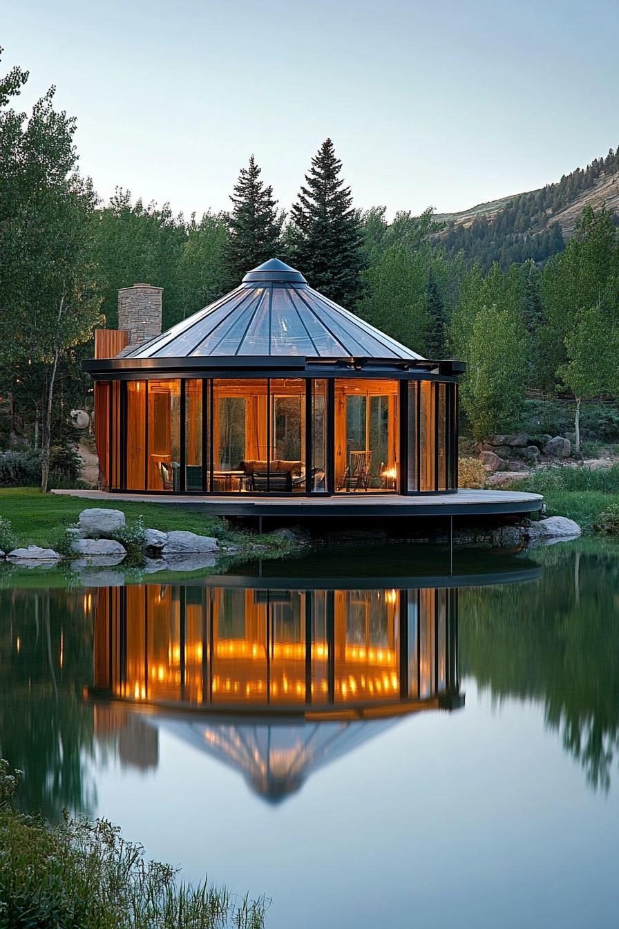 modern glass yurt by the lake 2