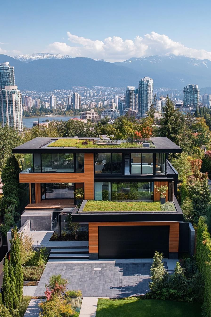 modern house with detached garage with green roof garden stunning city mountain views 2