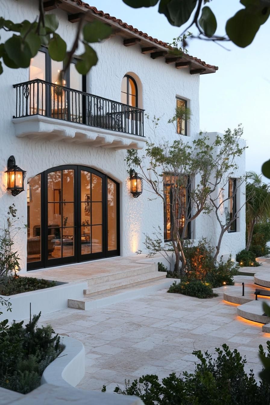 small modern mediterranean house stucco facade beachfront garden 2