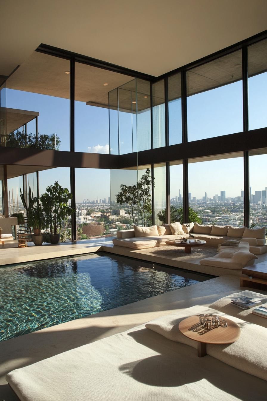 Sunken Living Room Adjacent to Pool