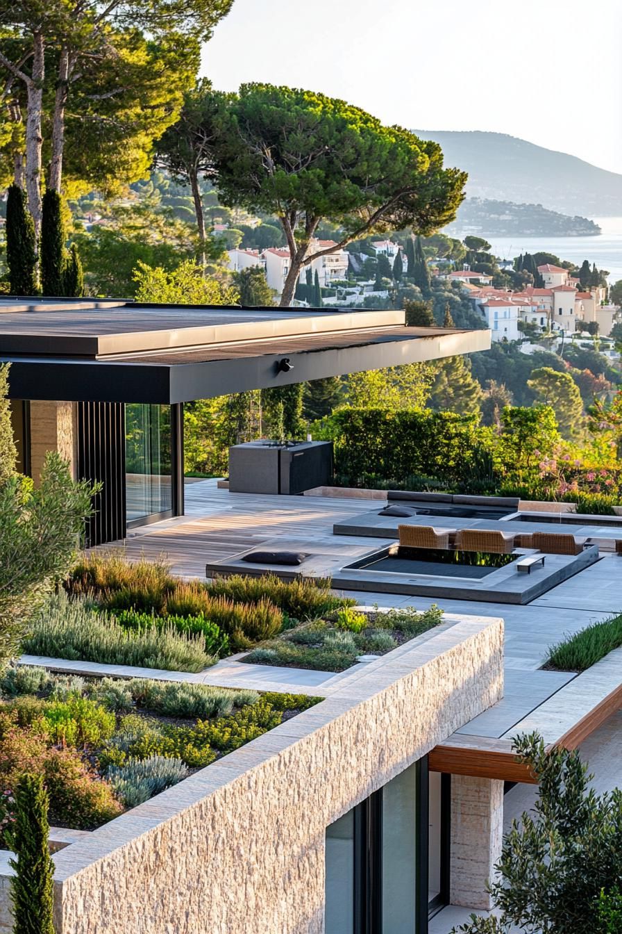 modern French house roof garden with French riviera stunning views 2