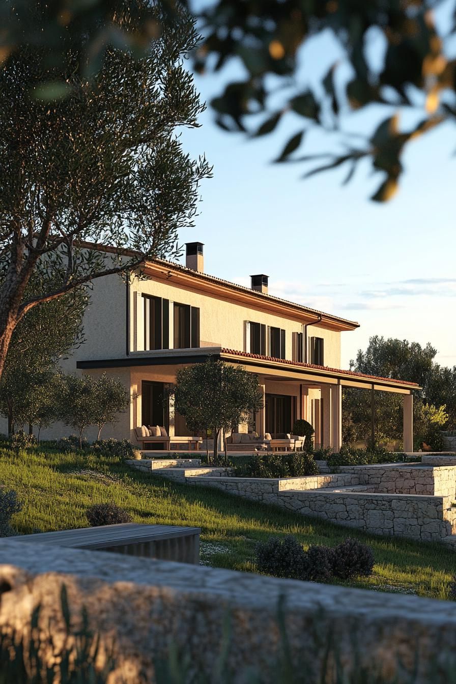 modern big villa Italian countryside with olive groves 2