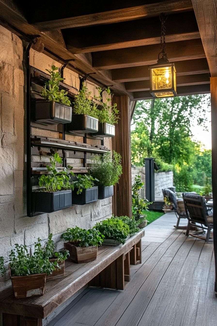 modern English cottage porch with vertical herb garden 3