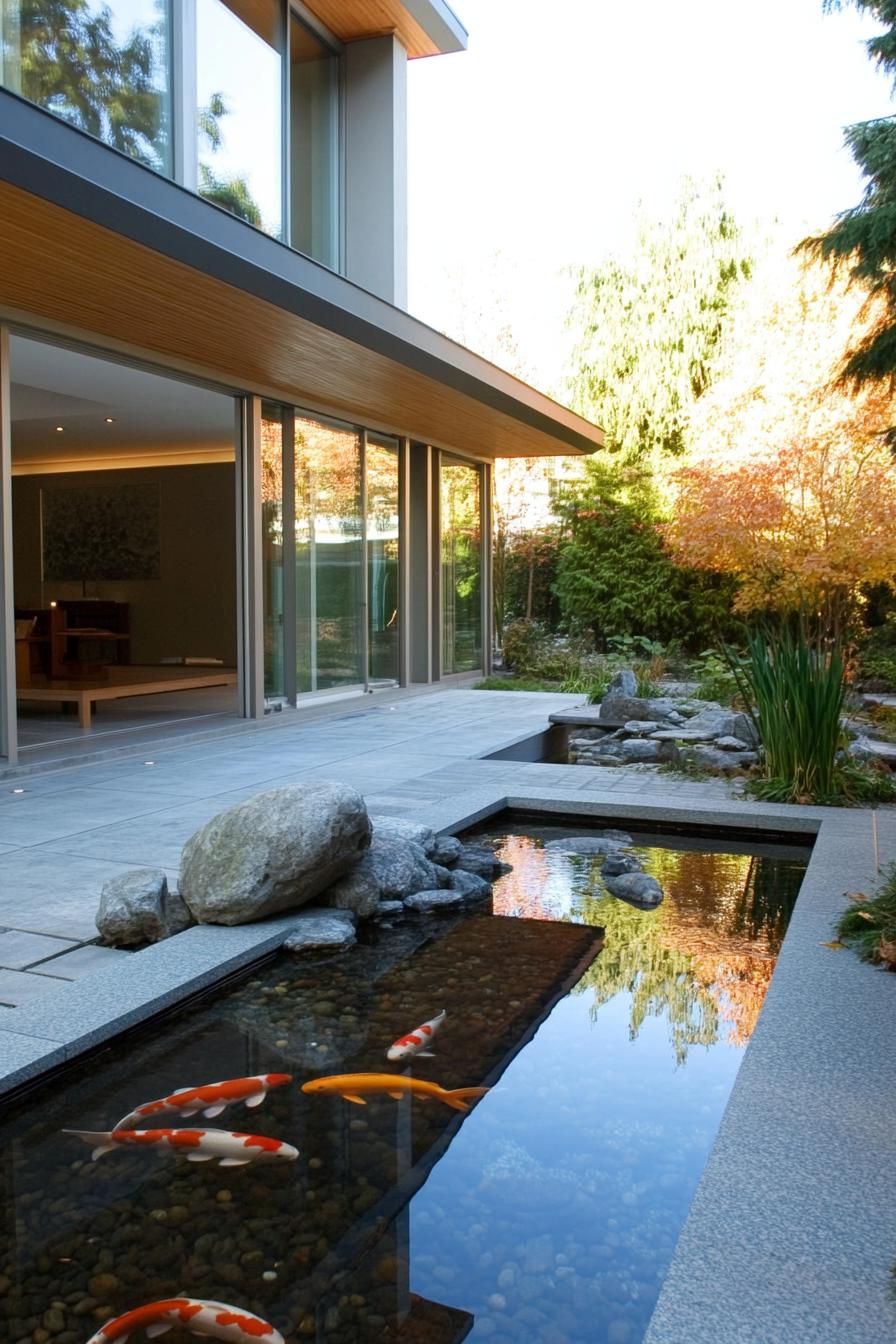 Large Sliding Doors Opening to a Koi Pond