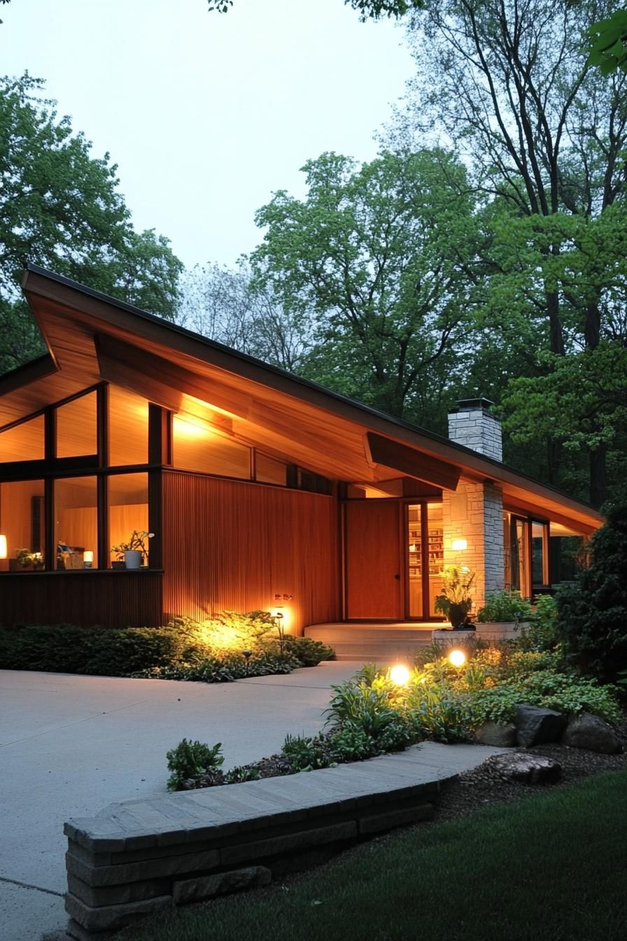 mid century modern 1950s style house with low pitch roof 2