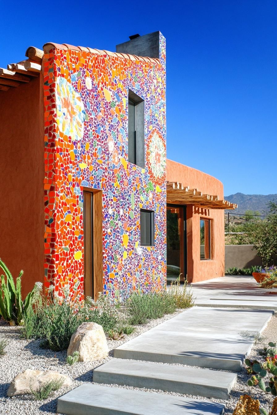 modern adobe house with vibrant mosaic walls 2