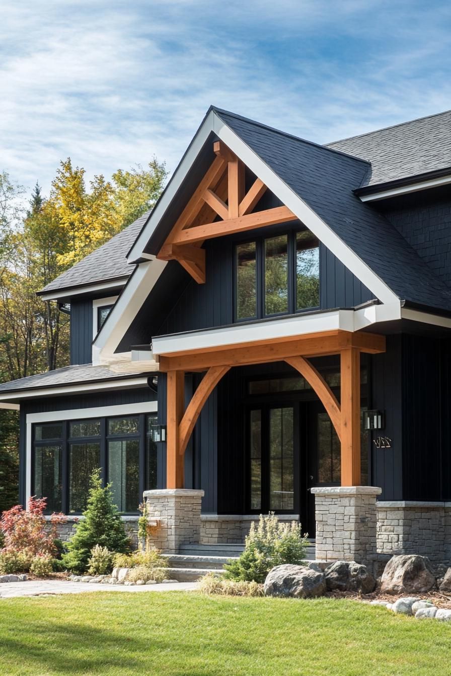 Dark Stained Timber With Contrasting White Trim and Modern Lighting