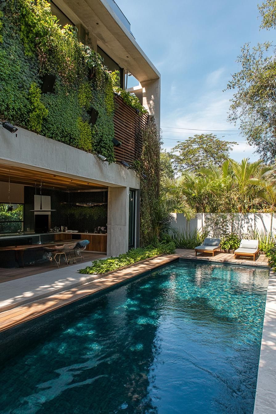 modern house backyard pool landscape with vertical herb garden 2