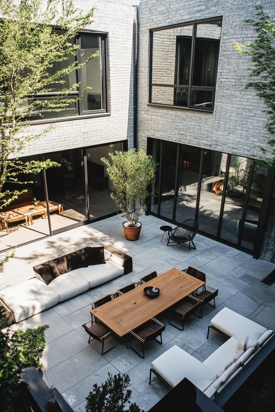 modern industrial house courtyard with minimalist outdoor furniture 2