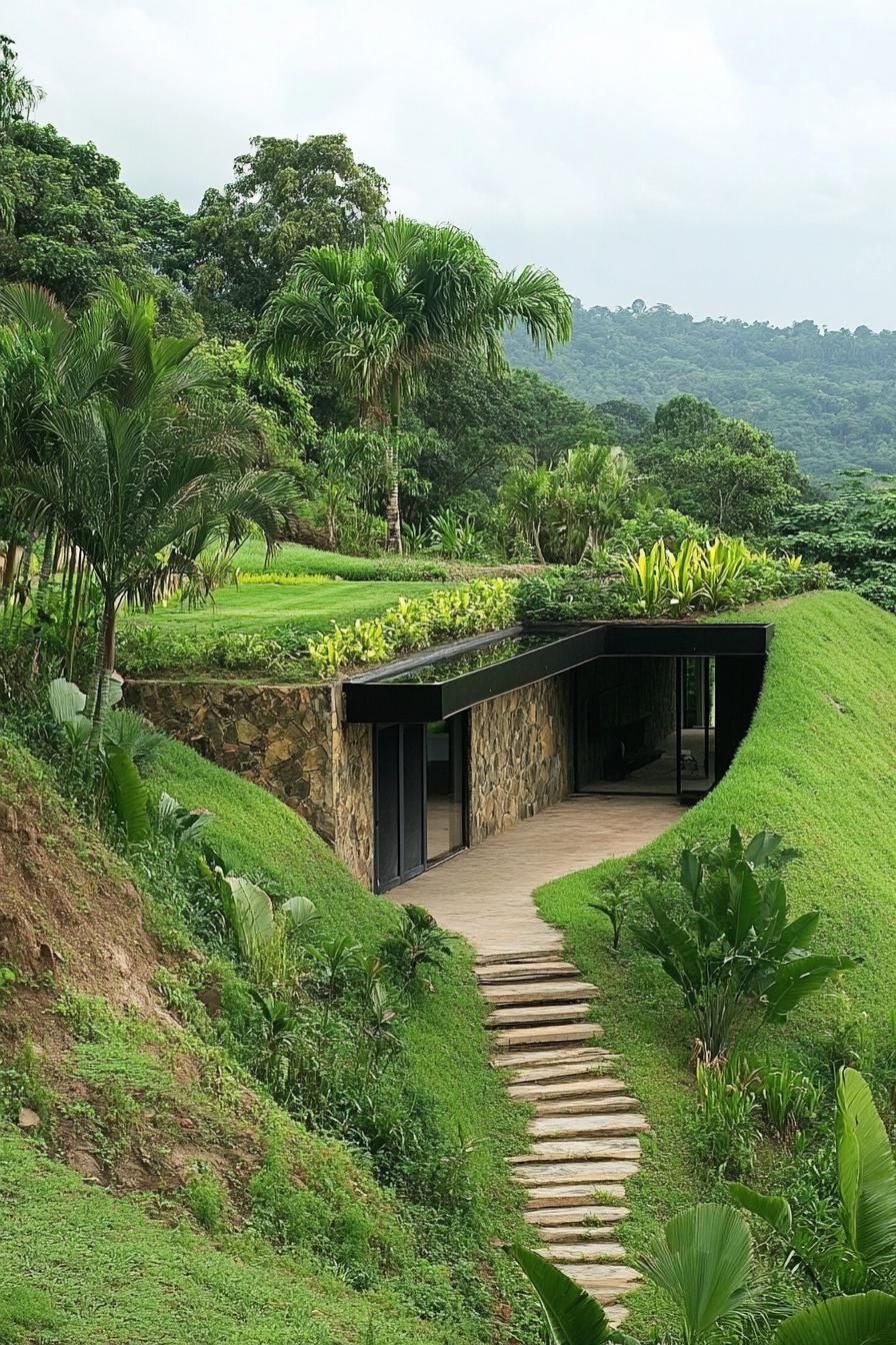 Earth-sheltered With Green Roofs