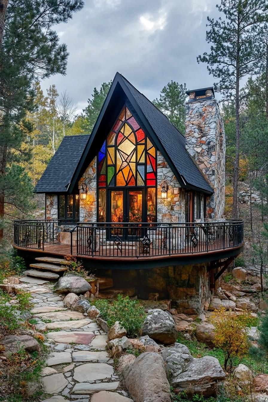 Cozy Forest Retreat with Stained Glass Accents