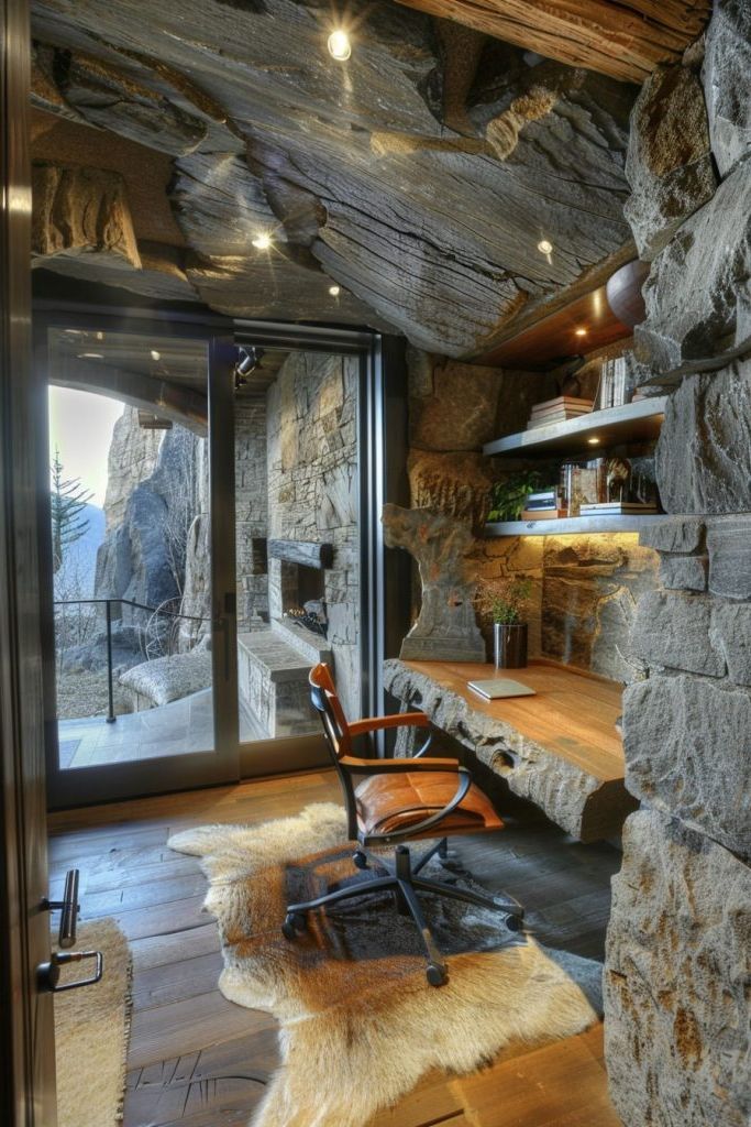 Secluded Hillside Cave Office With Large Openings