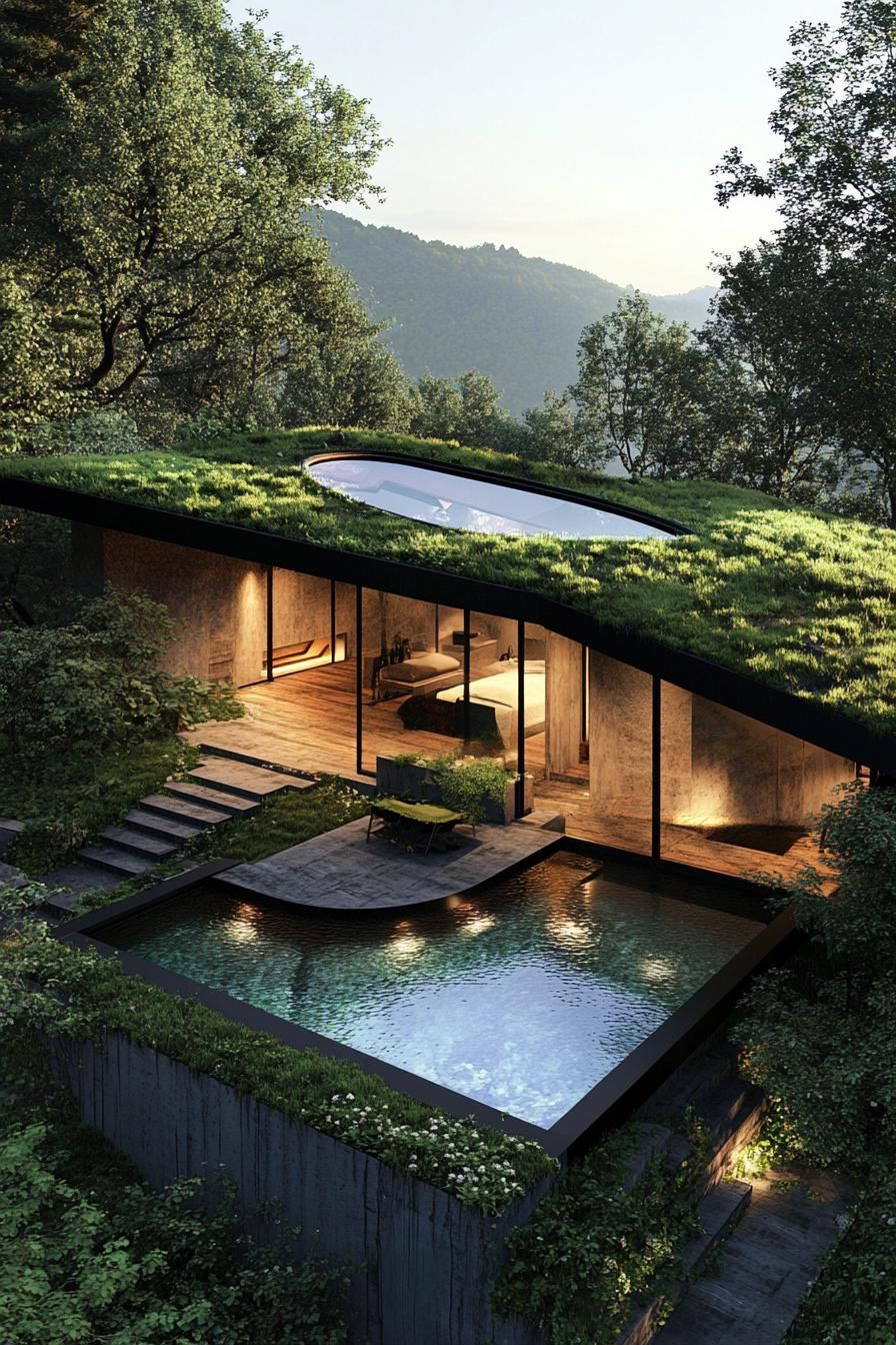 modern mountain villa green roof with skylights 2