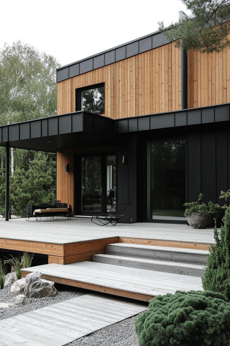 modern house with natural cedar shiplap exterior and metal accents Scandinavian landscape
