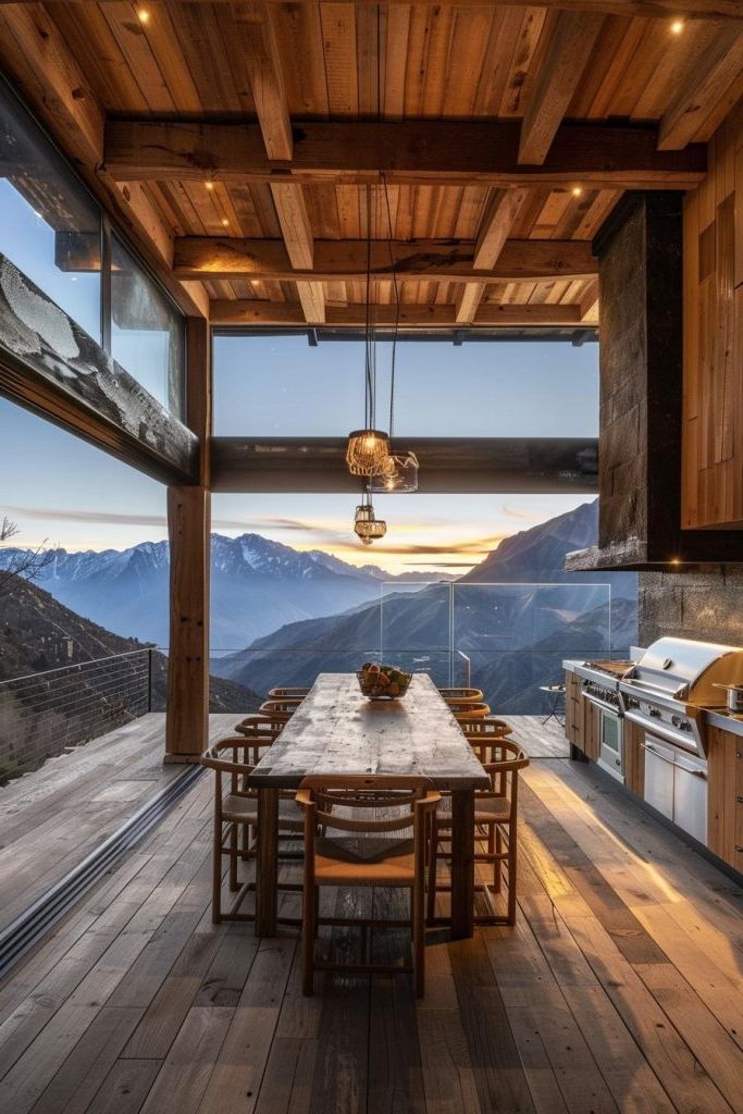 outdoor kitchen of mountain home
