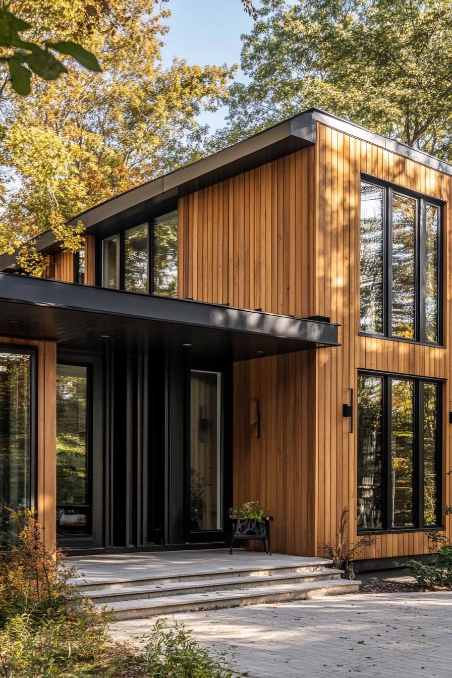 modern house with vertical cedar shiplap exterior and black trim 2