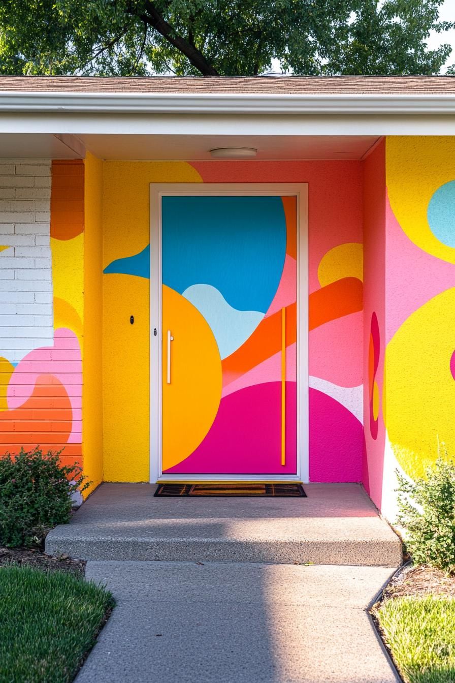 80s house facade modern makover front door in vibrant color mural tradional yard 2