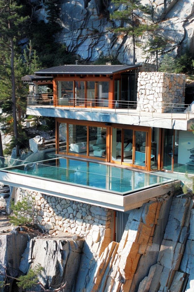 Glass-bottom Pool Extending Over Cliff Edge