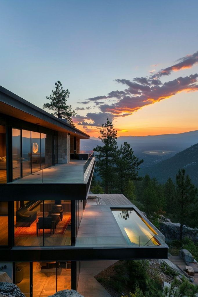 minimalist mountain house pool views