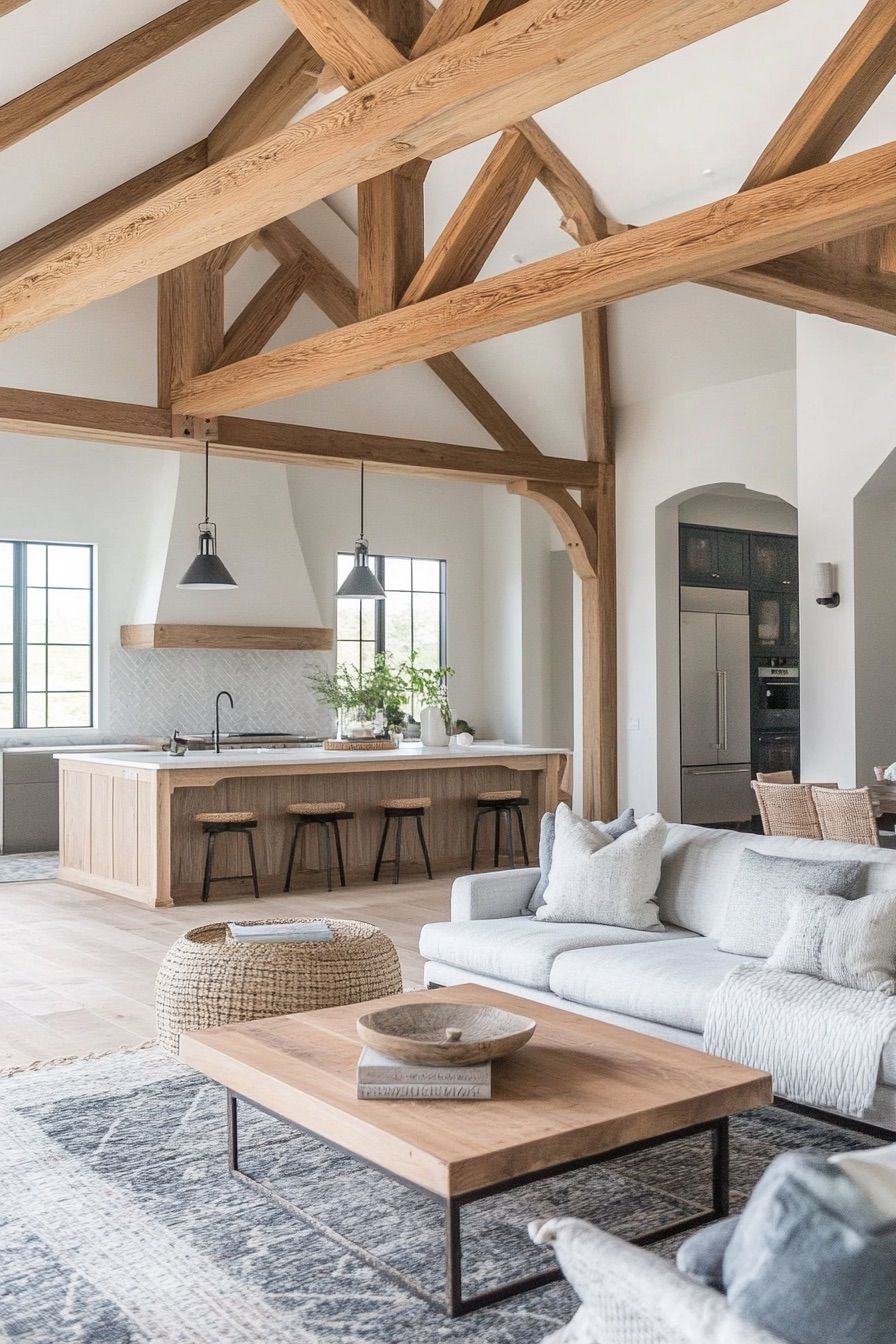 high ceiling exposed wooden beams 2