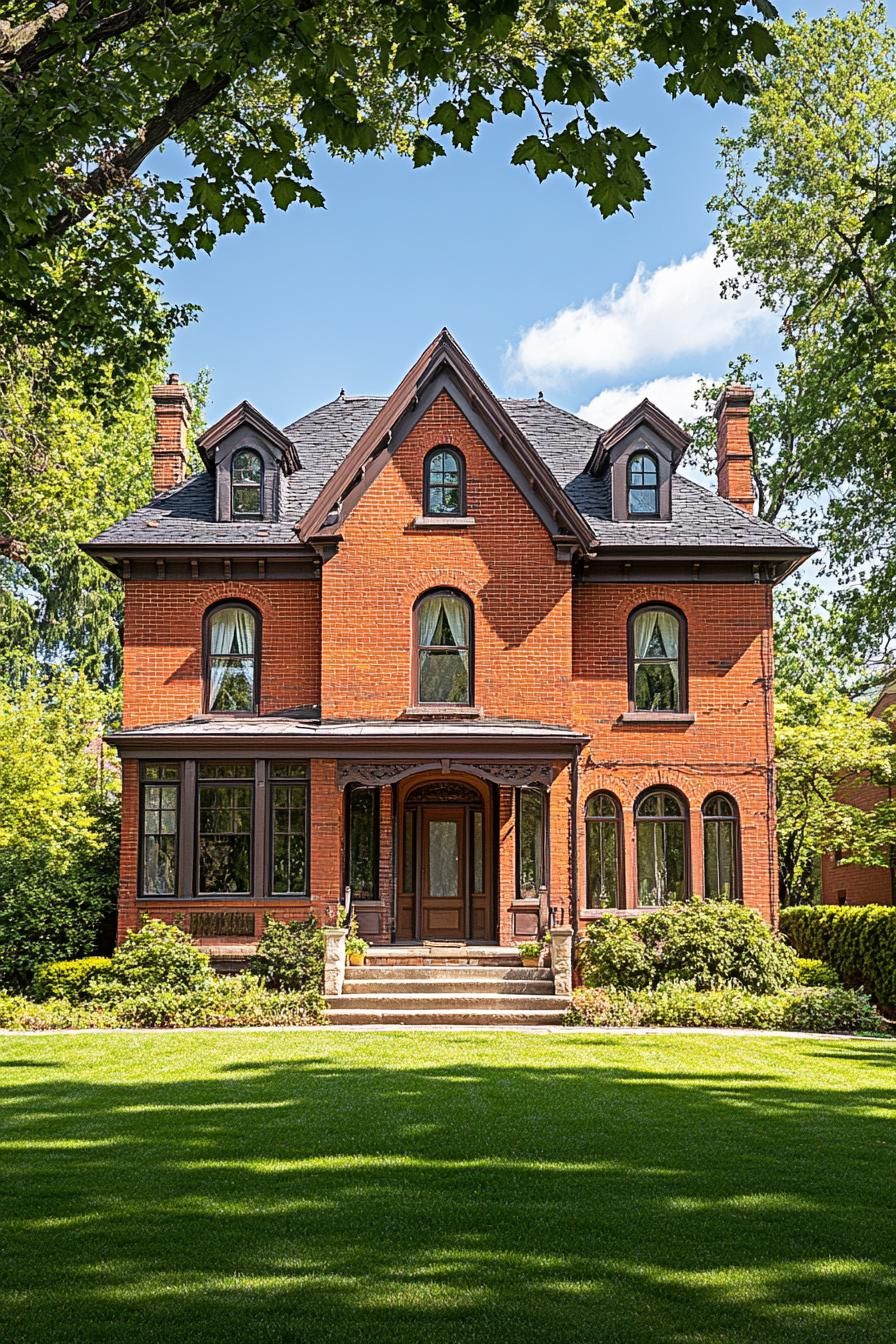 traditional red brick house with lawn 1