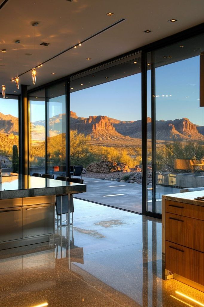 kitchen going outside to desert views
