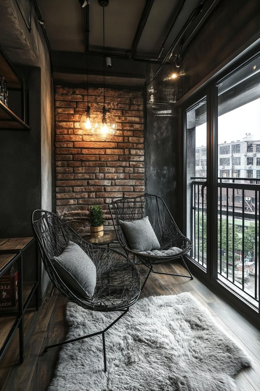 modern apartment small industrial style balcony interior with metal railings 2