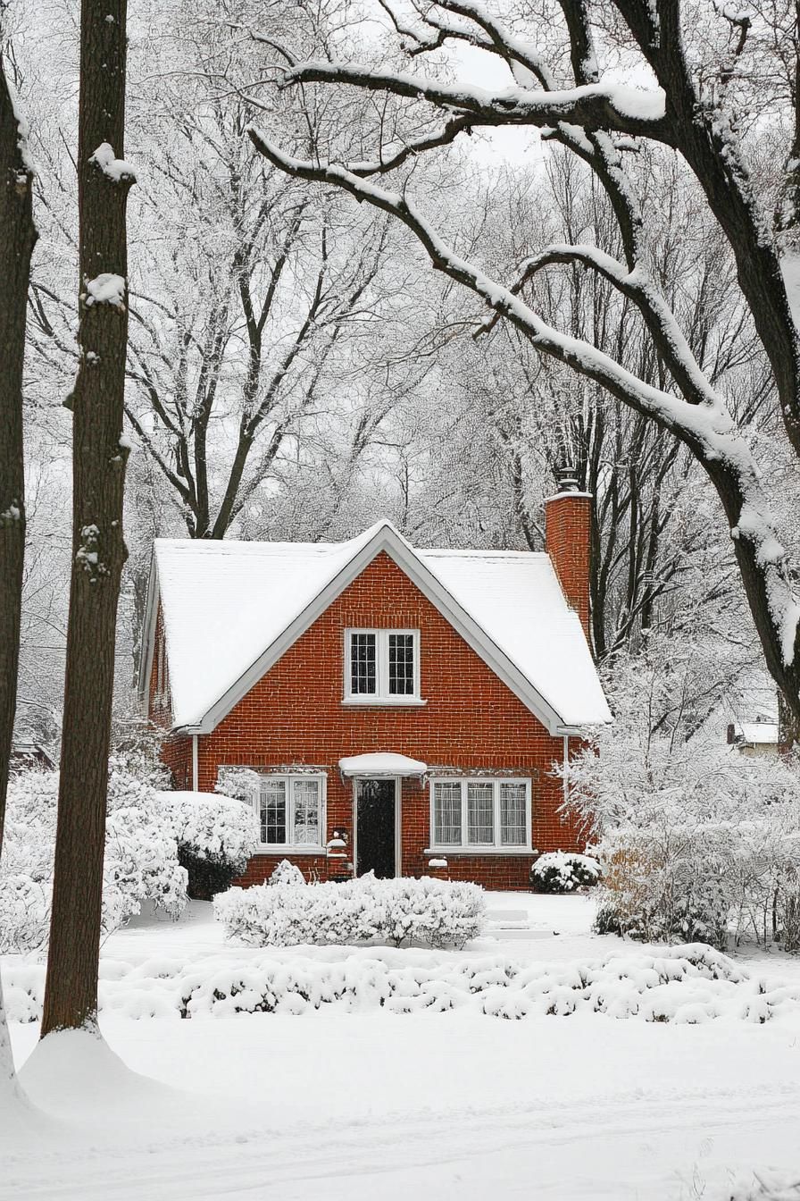 Cozy Red Brick House in Winter Wonderland