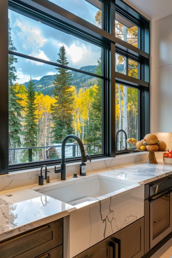 kitchen over the sink window overlooking treetops