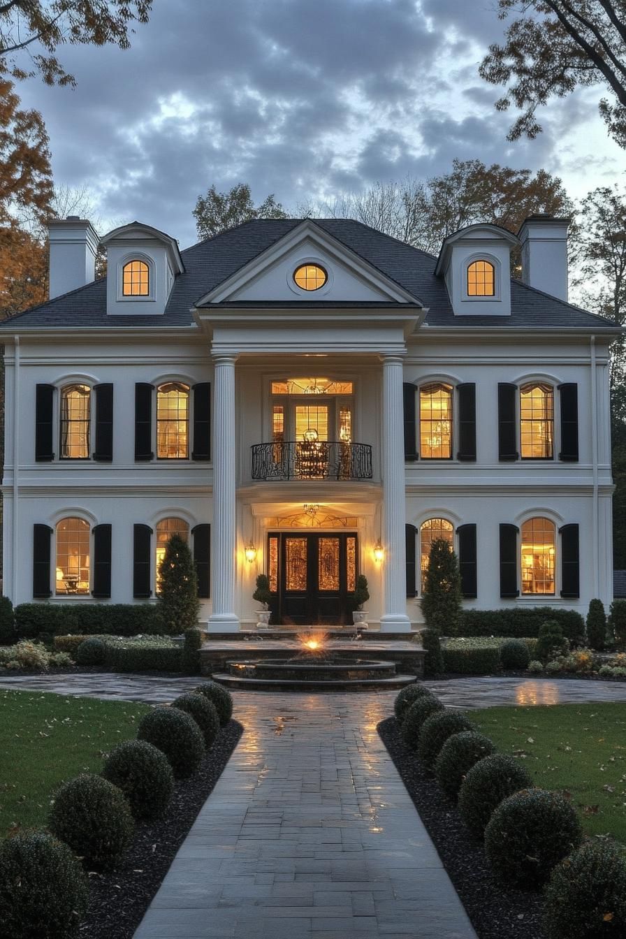 elegant georgian dream house with classic front yard