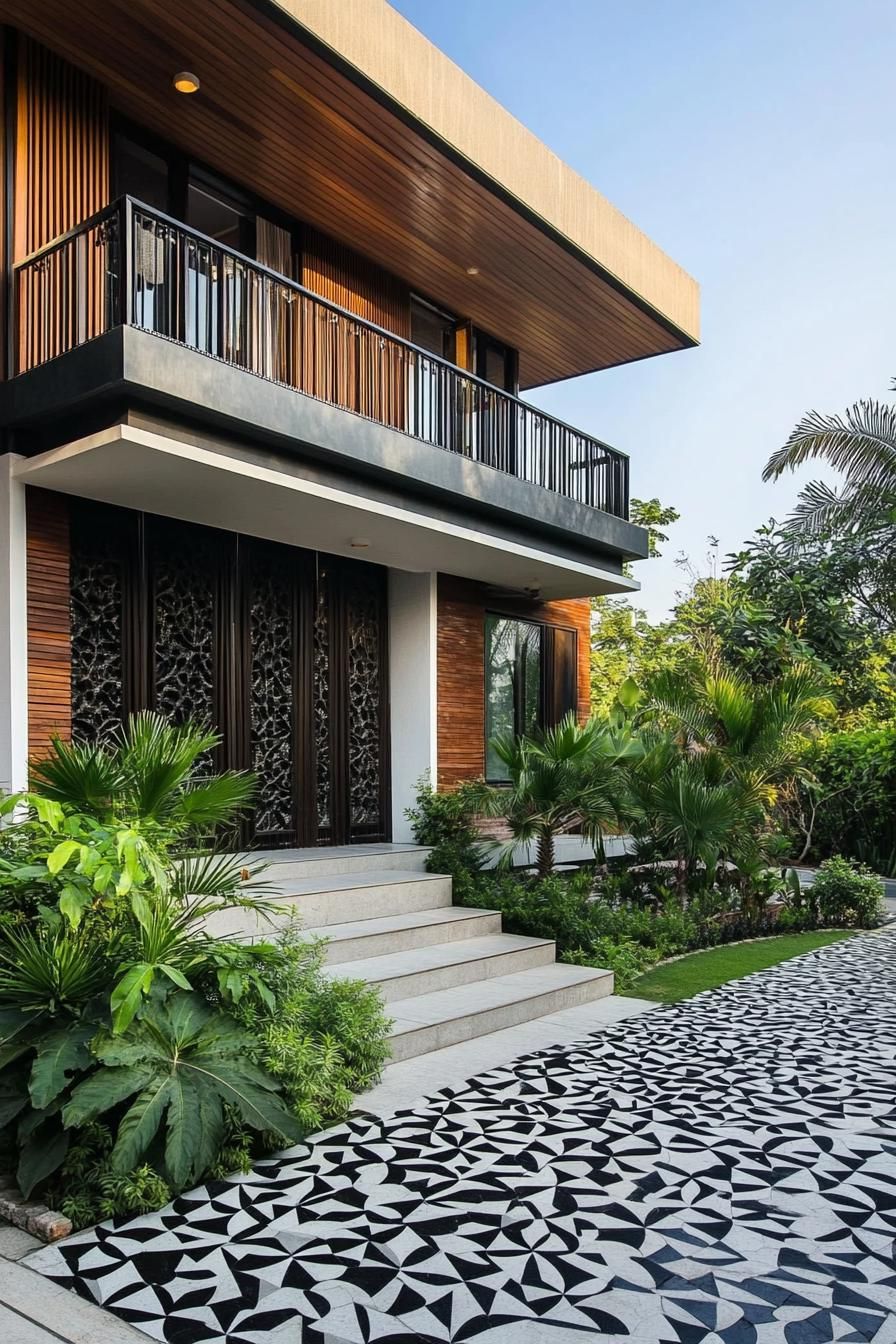 retro style modern house facade with geometric patterns