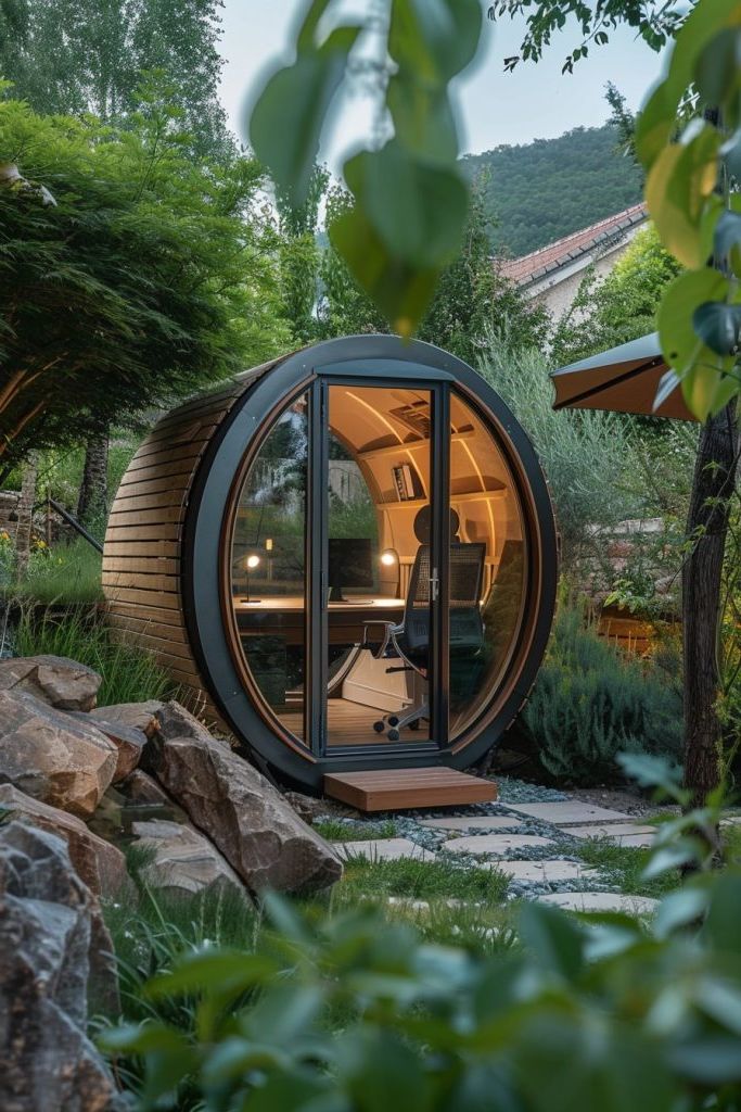 office pod in mountain home backyard