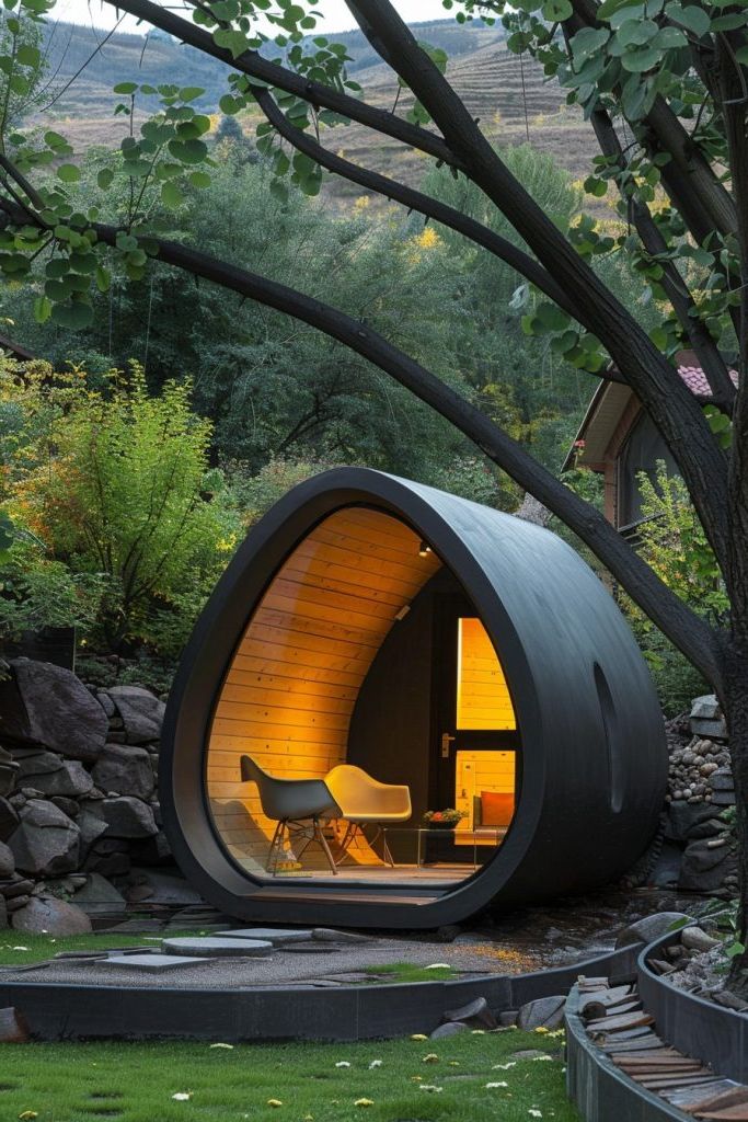 Office Pod Placed in the Garden