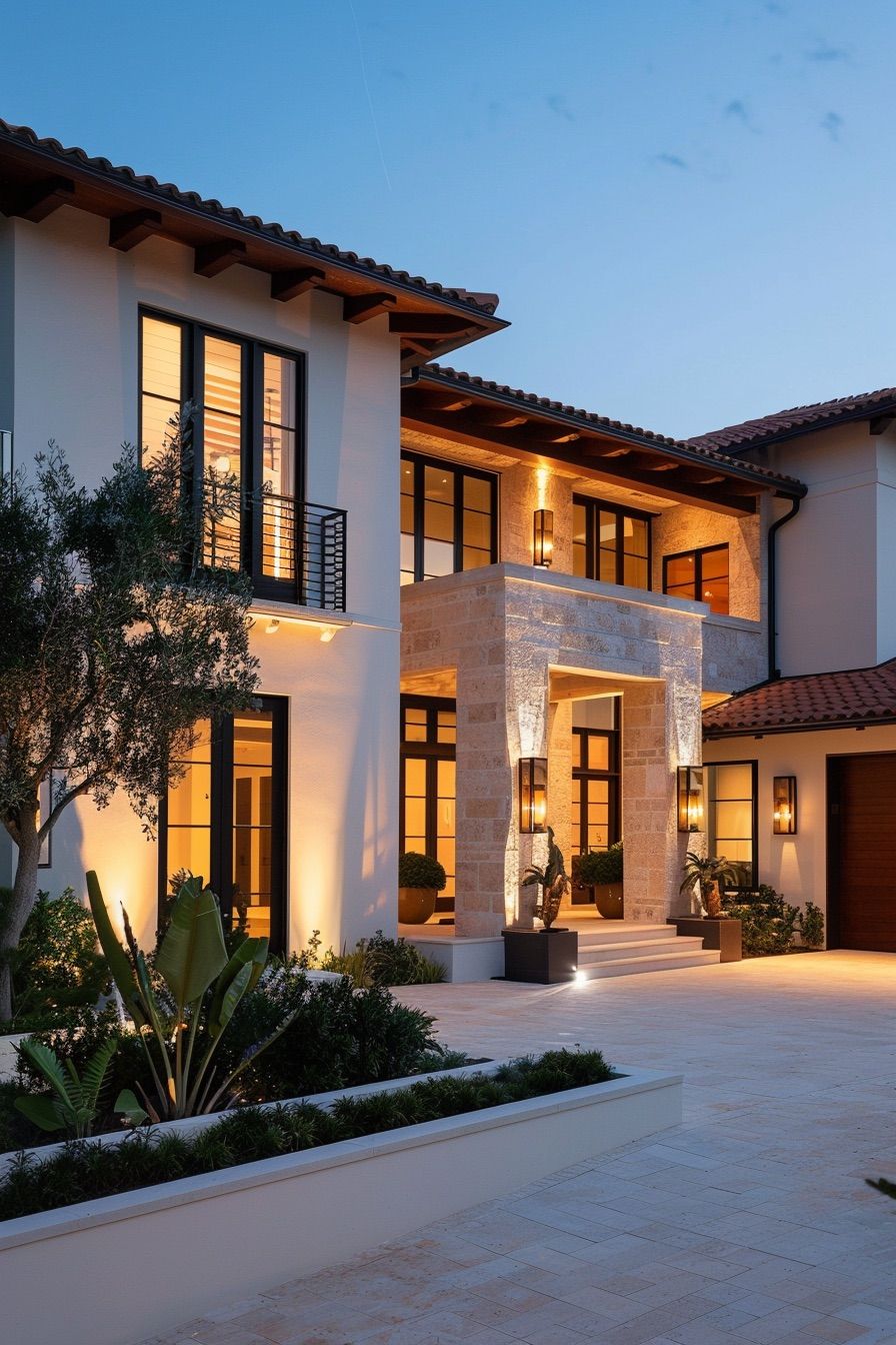 mediterranean house courtyard paved with garden