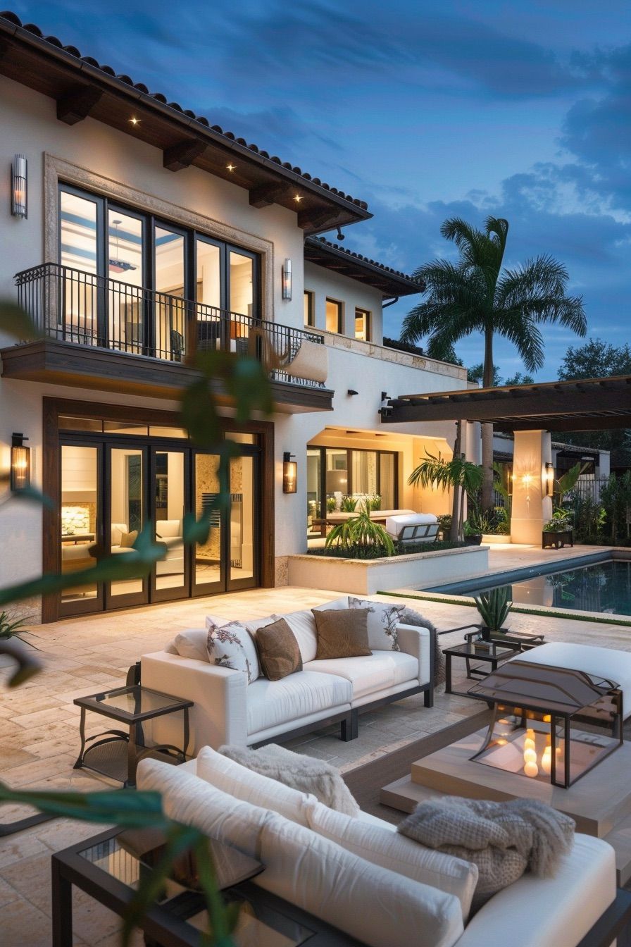 mediterranean house patio with pool