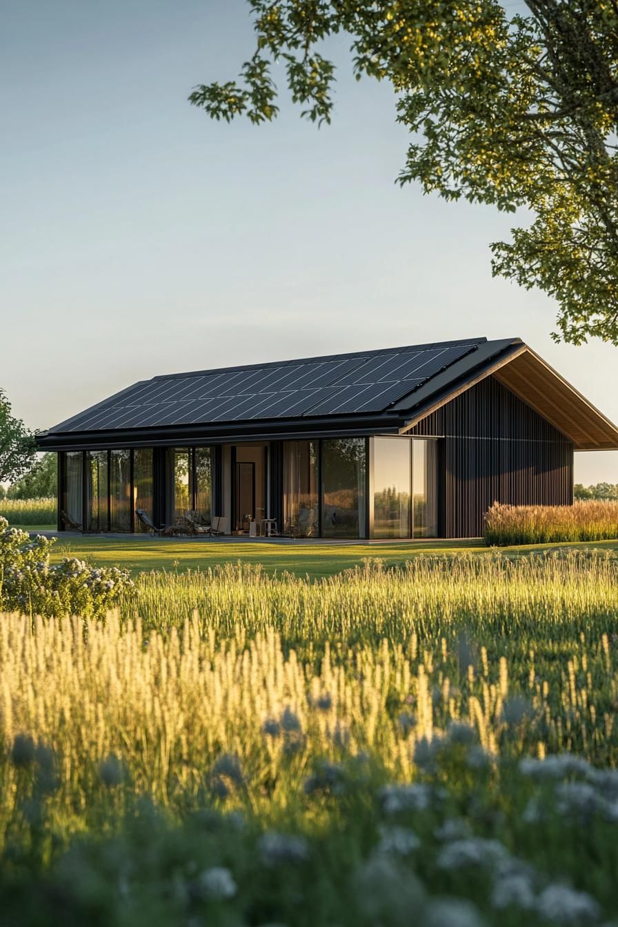 modern house with solar roof on a beautiful farmland 3