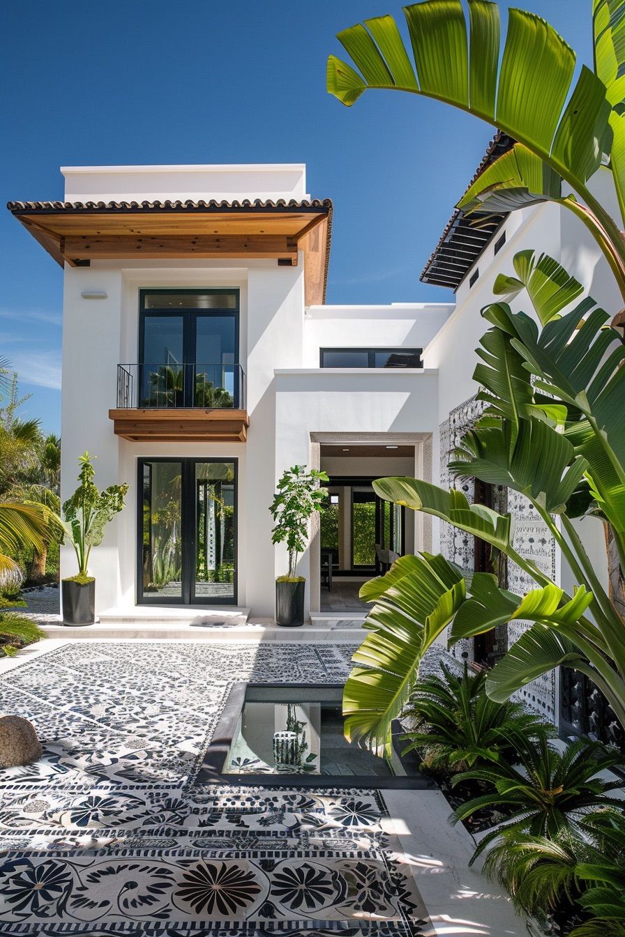 mediterranean house yard paved with mosaic tiles