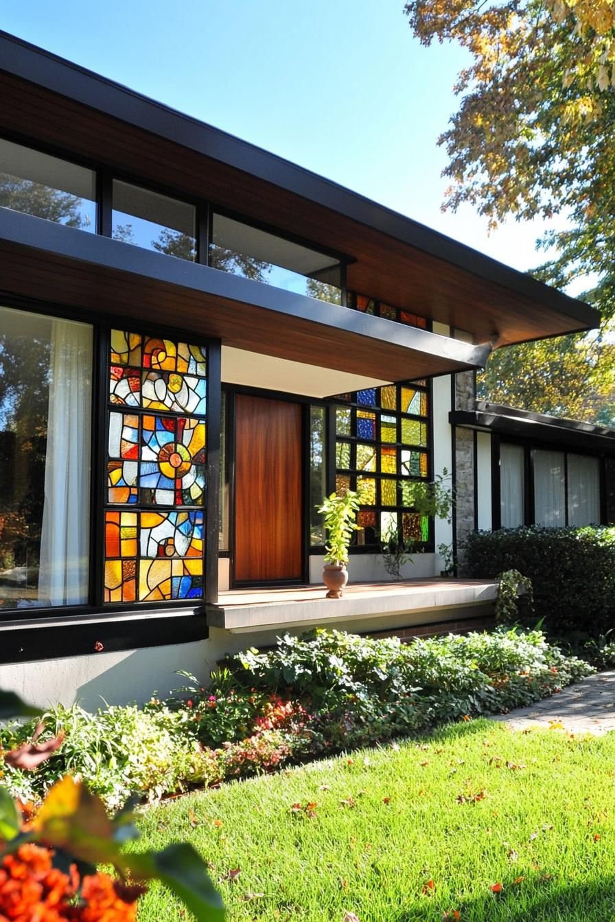 Minimalist Siding With Vintage Stained Glass Windows