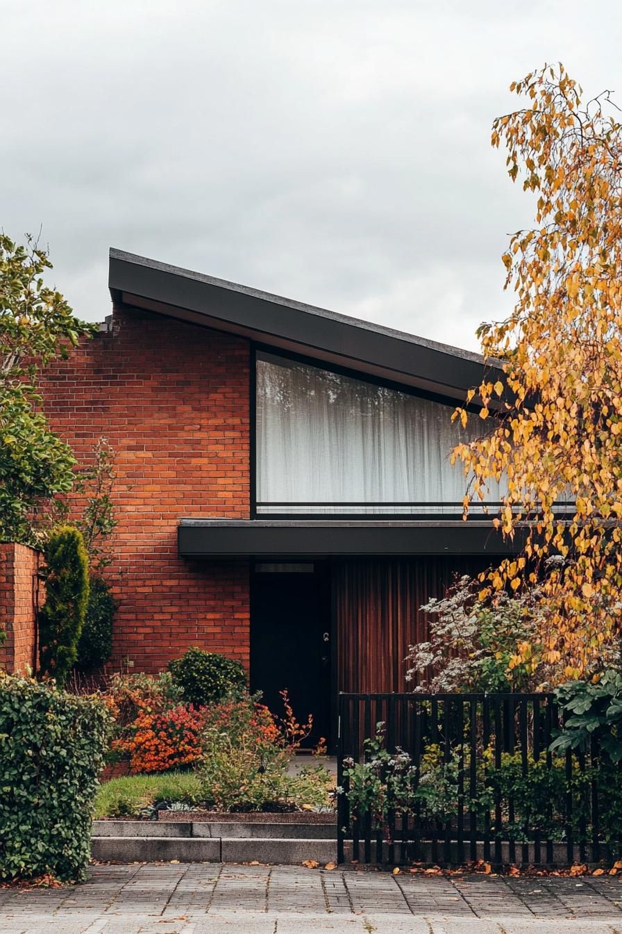 80s house modern facade makover with textured brick walls suburbs cloudy weather 3