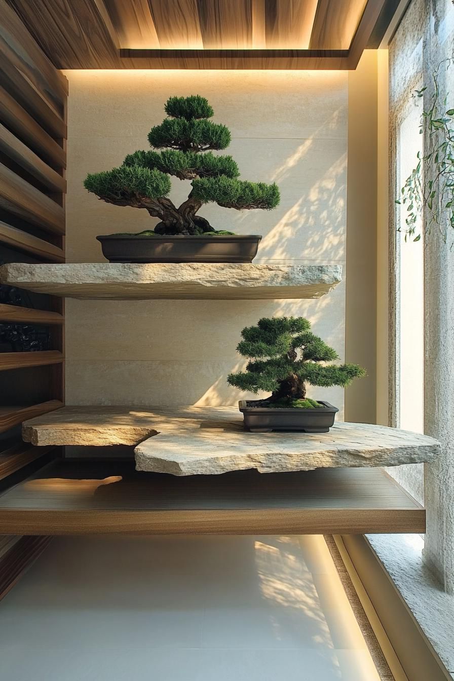 Wall-mounted Bonsai Shelves