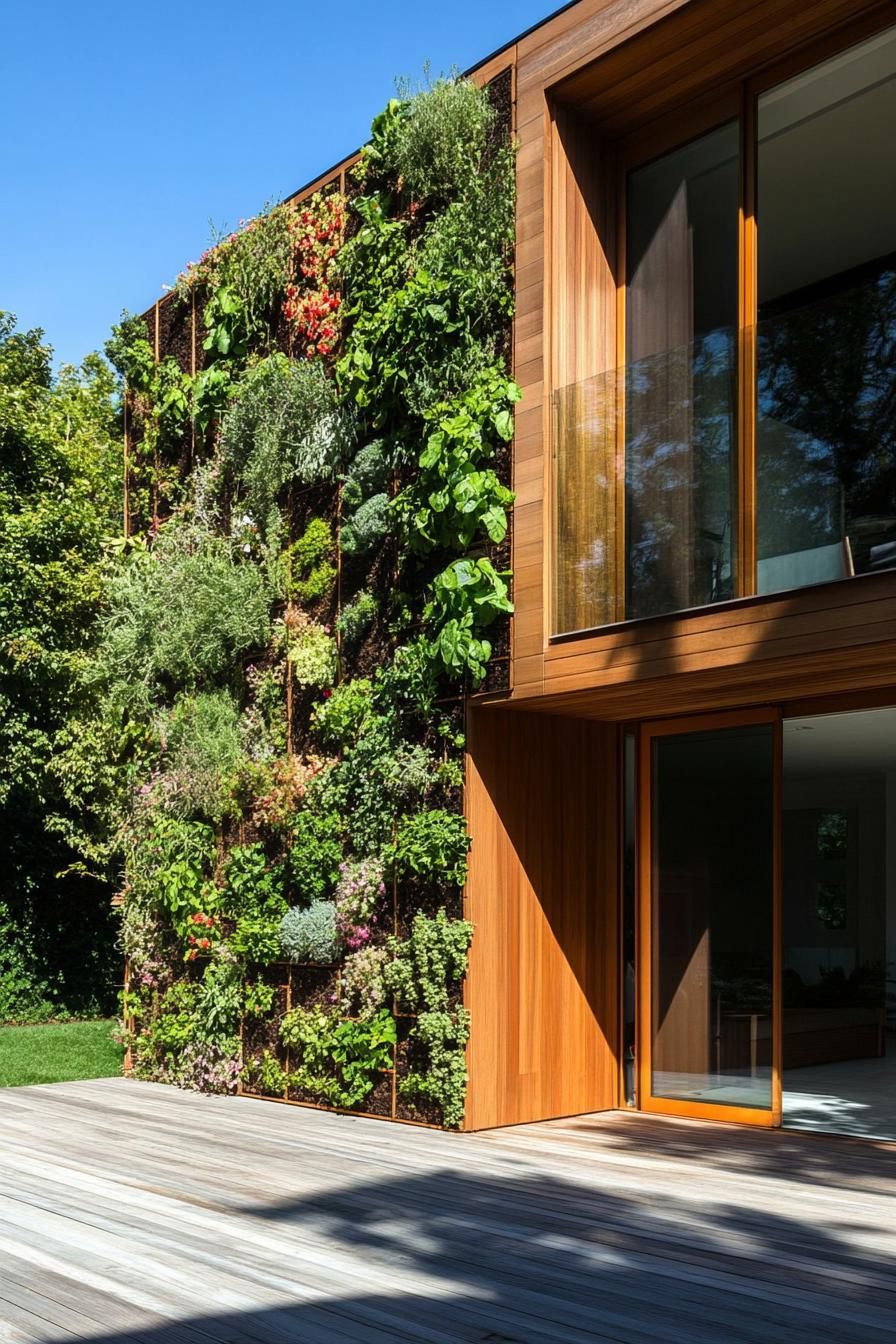 modern house yard with vertical herb wall