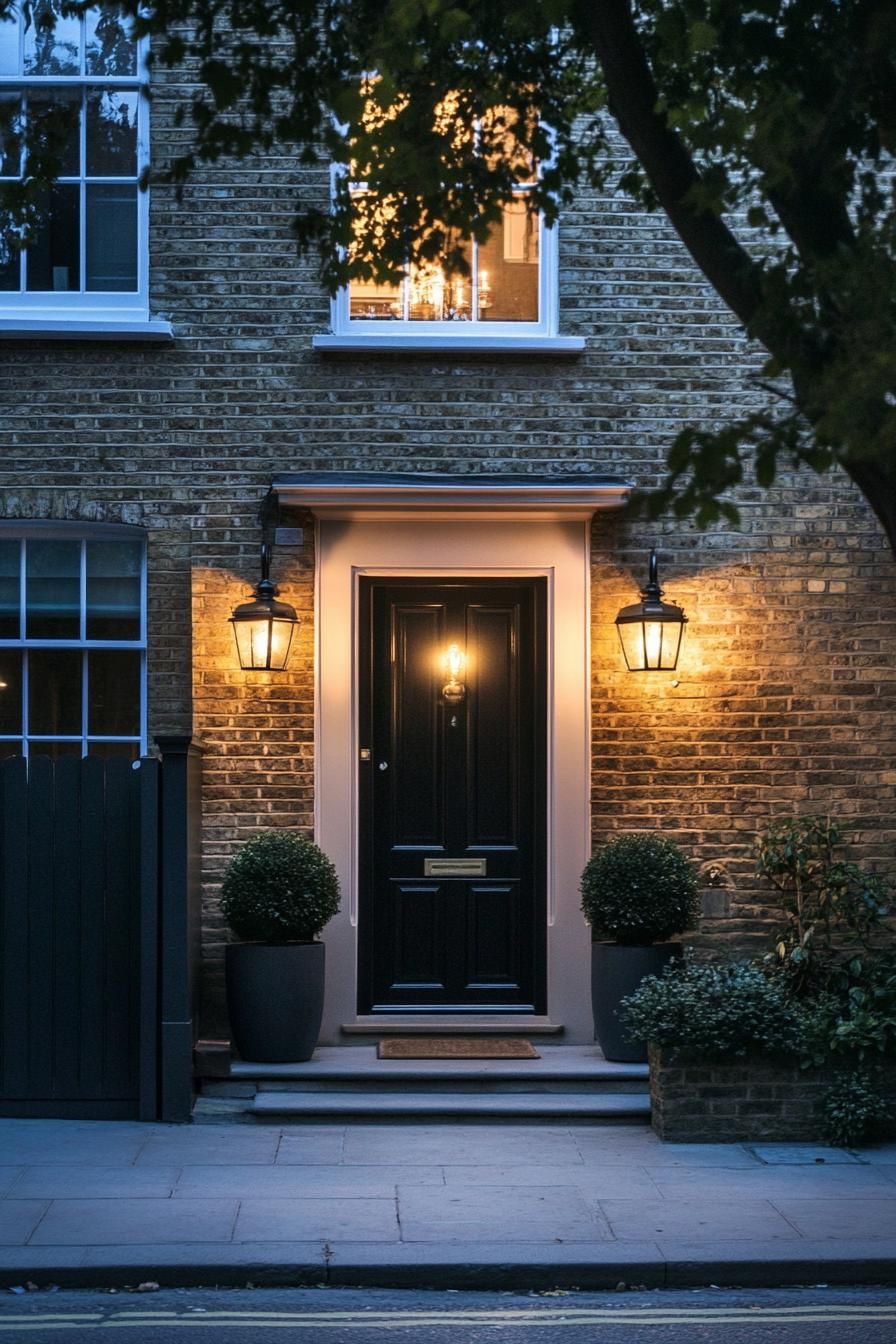 modern terrace house front facade with vintage lantern lighting in London 3