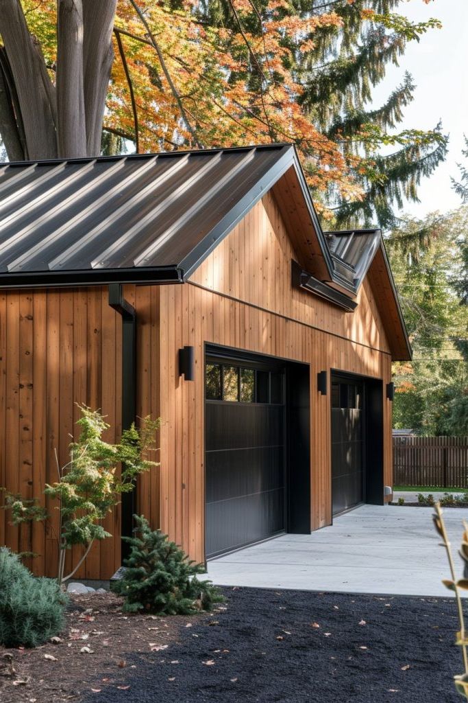 Wooden Garage with Metal Roof