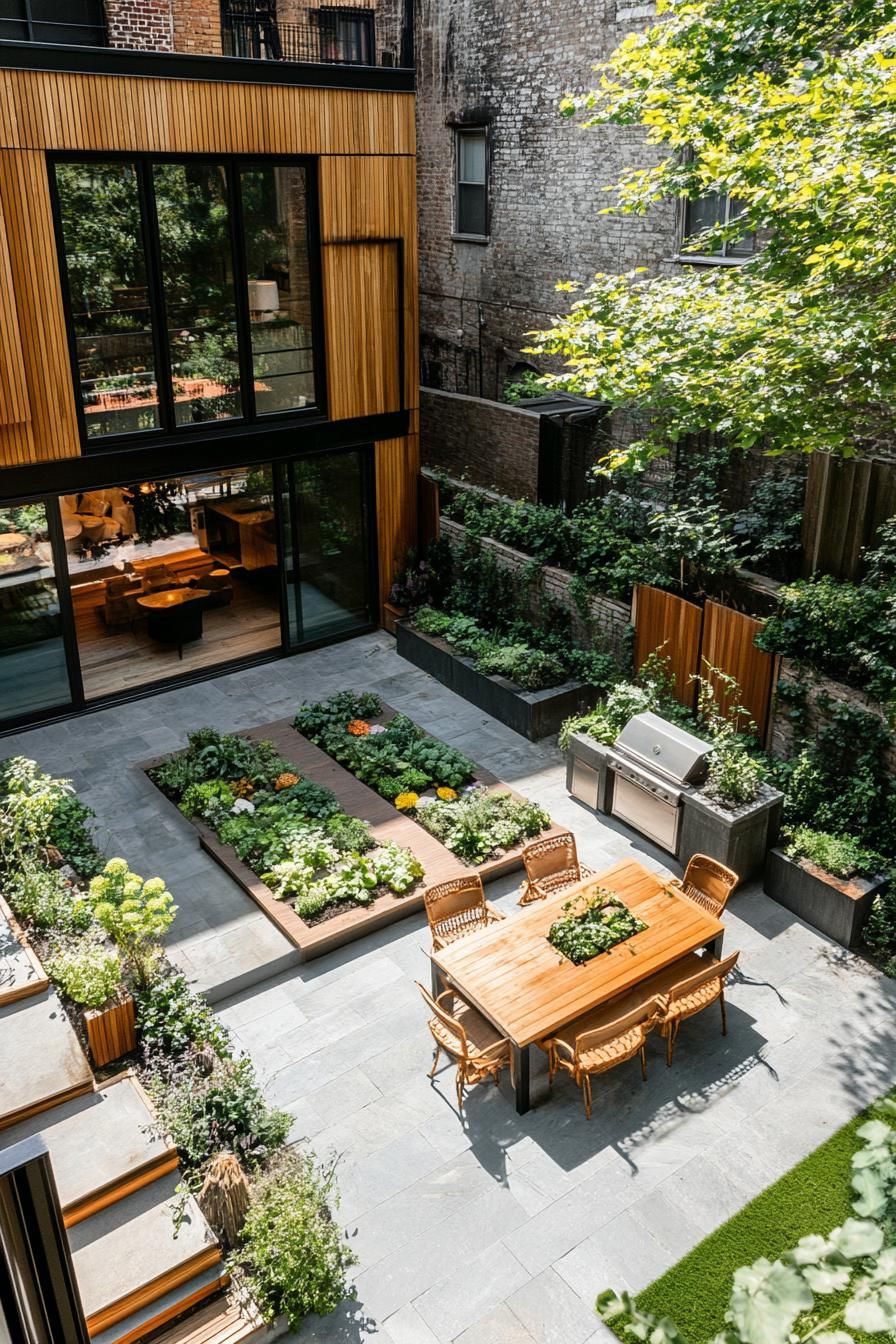 modern townhouse backyard with edible garden beds 3