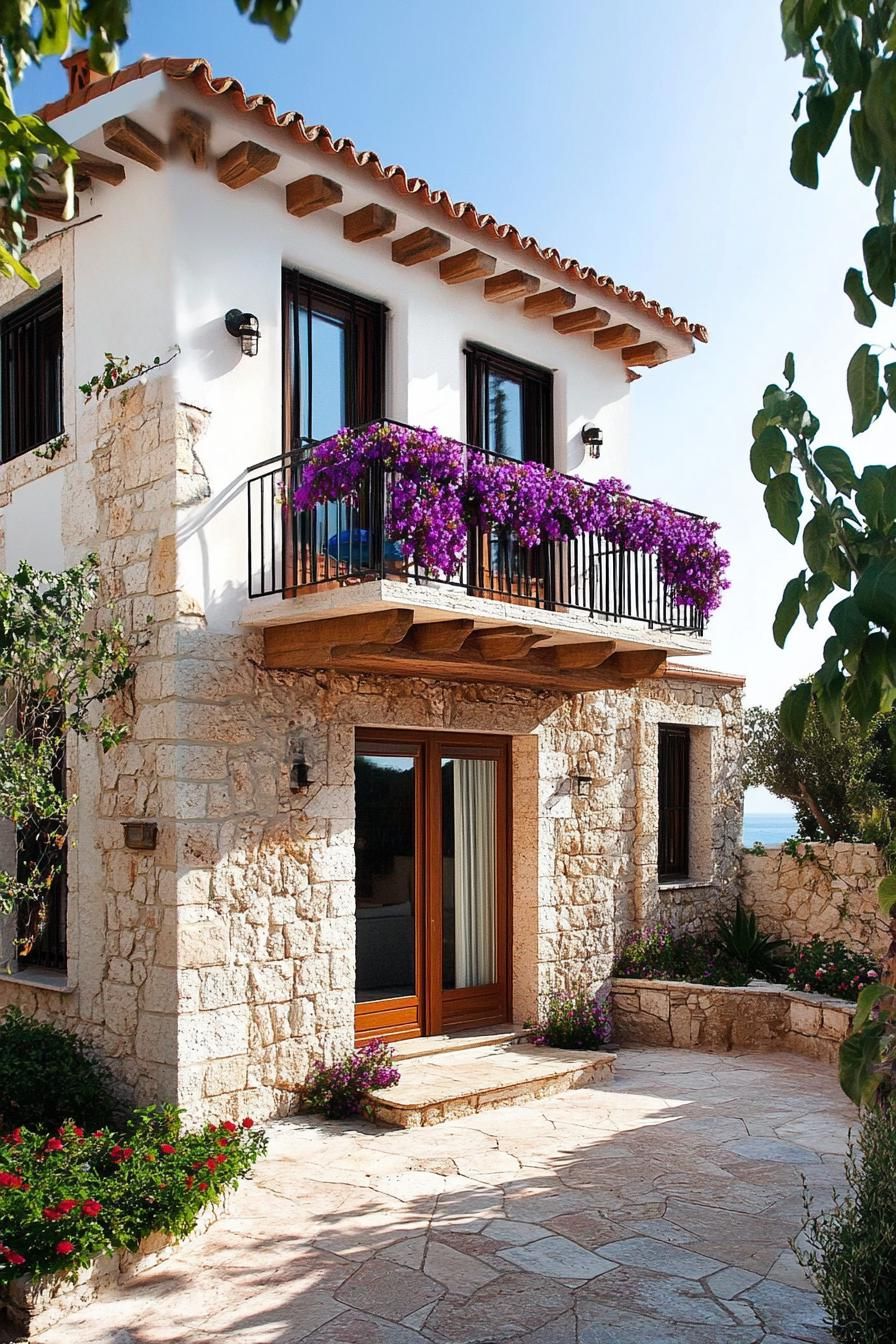 small modern mediterranean house with stone accents Italian shore town 3